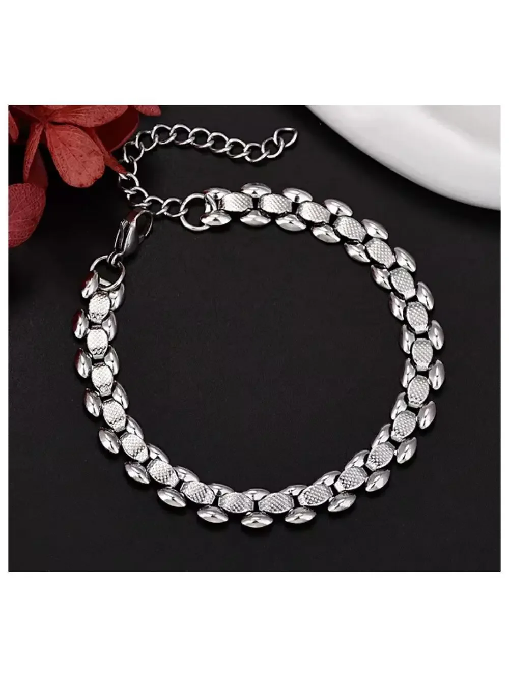 Texture link chain Bracelet - Silver - 8mm / 8-10